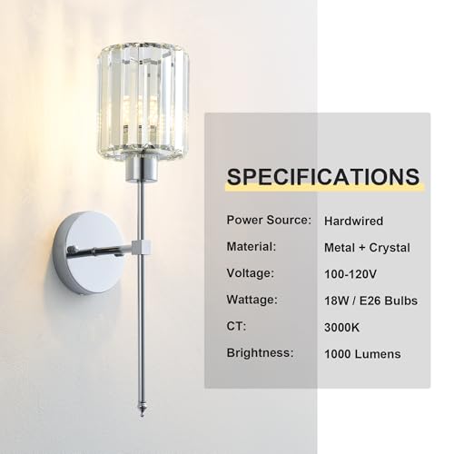 Hardwired Crystal Wall Sconces Set of 2