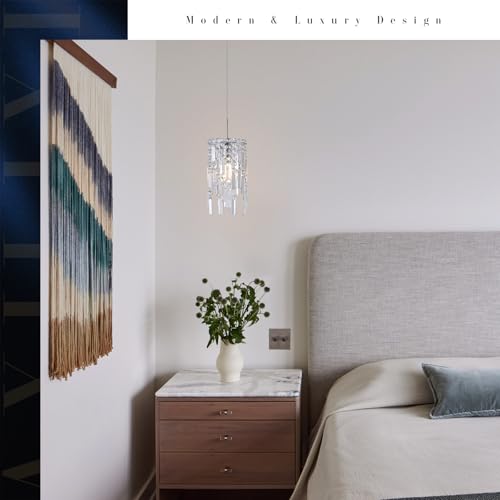 Chrome Crystal Chandelier 7'' Small Kitchen Island Crystal Pendant Light Fixture Raindrop Flush Mount Hanging Chandelier for K9 Crystal Lights Fixture for Bedroom Kitchen Sink Dining Room
