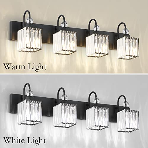 Matte Black Crystal Vanity Light 4 Light Modern Crystal Bathroom Lighting Fixtures Over Mirror