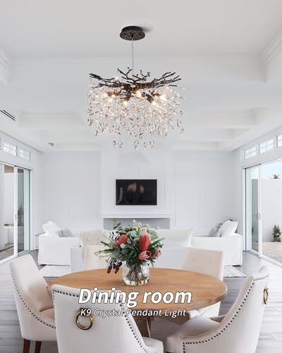 Modern Tree Branch Crystal Chandelier Luxury Black Crystal Pendant Lighting 18" Contemporary 6