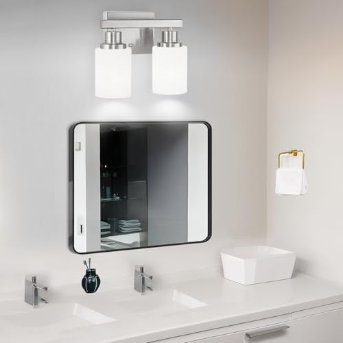 2 Light Nickel Vanity Light Bathroom Light Fixture Over Mirror