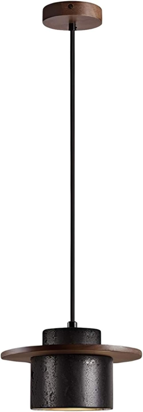 Wabi Sabi Black Natural Stone Pendant Light Travertine Lampshade Nordic Style Solid WoodNatural Yellow Travertine Hanging Lamp Dining Room Kitchens Island Hanging Lights