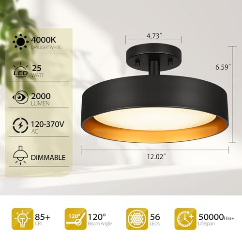 Semi Flush Mount LED Ceiling Light 4000K