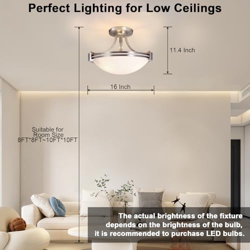 16 inch Brushed Nickel Semi Flush Mount Ceiling Light Fixture