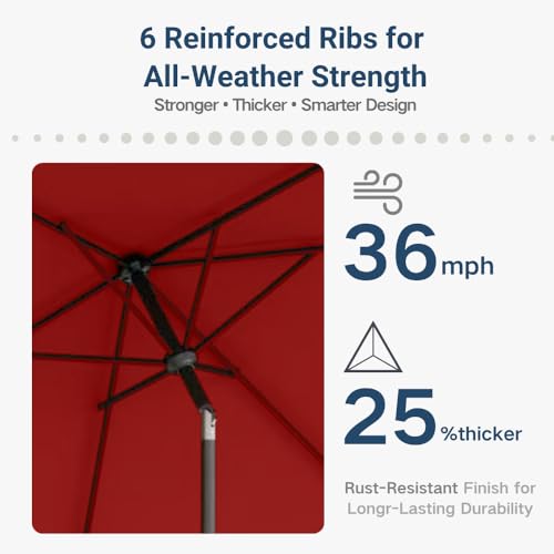 6.5' x 10' Rectangular Patio Umbrella Large Outdoor Market Umbrella w