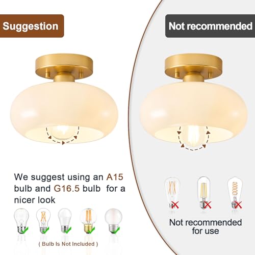 Mid Century Modern Gold Semi Flush Ceiling Light 8.66 Inch