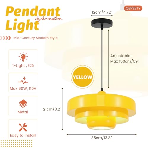 Mid Century Yellow Flush Mount Pendant Light
