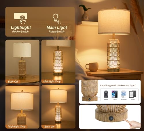 25" Table Lamps Set of 2 with Night Light (2 Count)