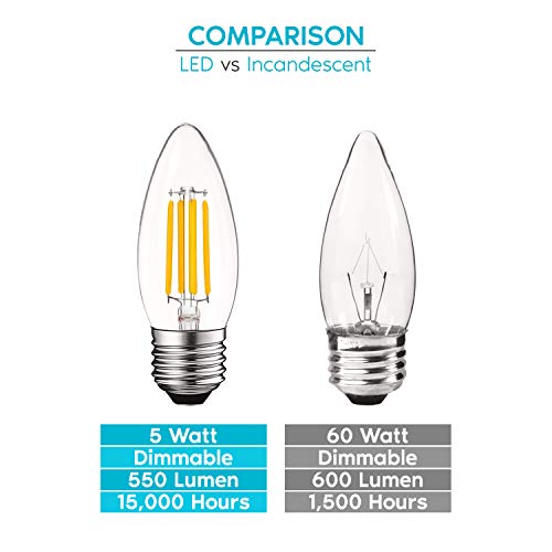 5W Vintage E26 Candelabra LED Bulbs 60W Equivalent (6 Count)