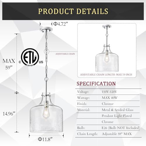 12" Farmhouse Seeded Glass Pendant Light