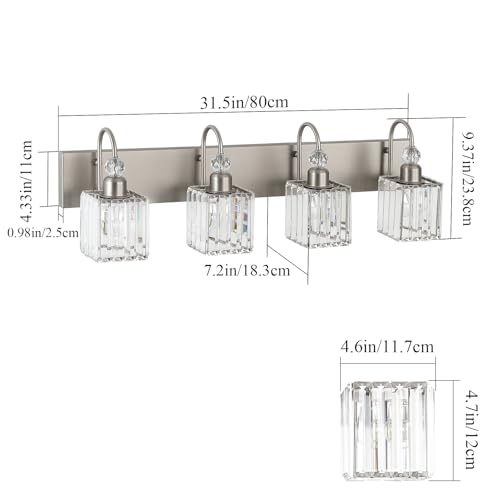 Crystal Brushed Nickel Vanity Light for Bathroom 4