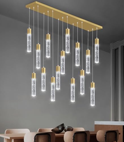 15 Lights Modern LED Pendant Lighting Fixture for Kitchen Island Crystal Chandelier Light Fixtures for Dining Room Living Room Gold