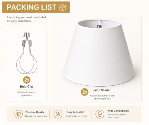 Small clip on Lamp Shades Set of 2 White Linen 5.5" x 10" x 6.6" (2 Count)