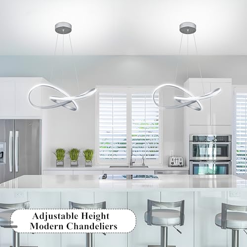 Modern LED Pendant Light Fixture Contemporary Ring Chandelier Nickel with 3000K