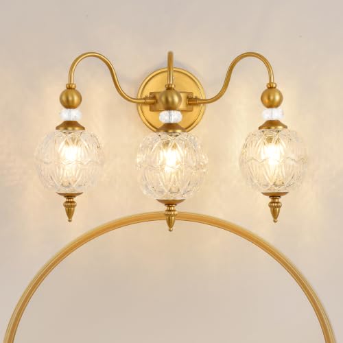 Vintage 3 Light Bathroom Vanity Light Over Mirror (Antique Gold & Clear / 3-Light)