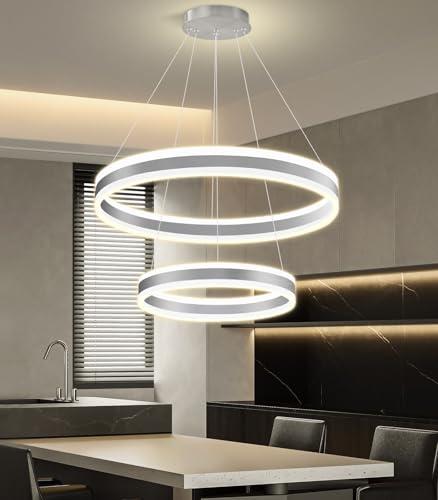 D15.7''+23.6'' Modern Ring Chandelier for Dining Room LED Dimmable Pendant Lighting Chandelier for Living Room Foyer Bedroom Entryway 3000K