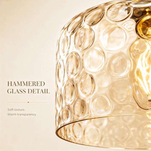 Gold Farmhouse Hammered Glass Kitchen Pendant Lighting Over Island