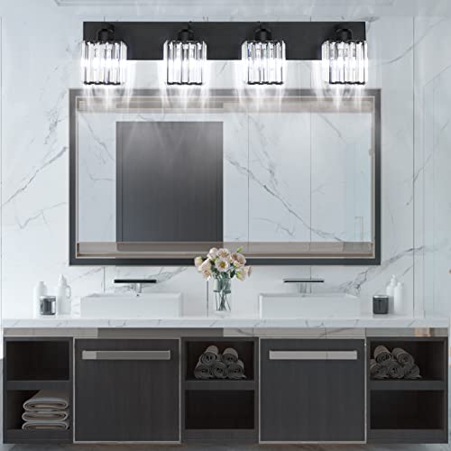 Black Light Fixtures Bathroom Vanity Light Crystal Modern Vanity Light for Bathroom 4 Light