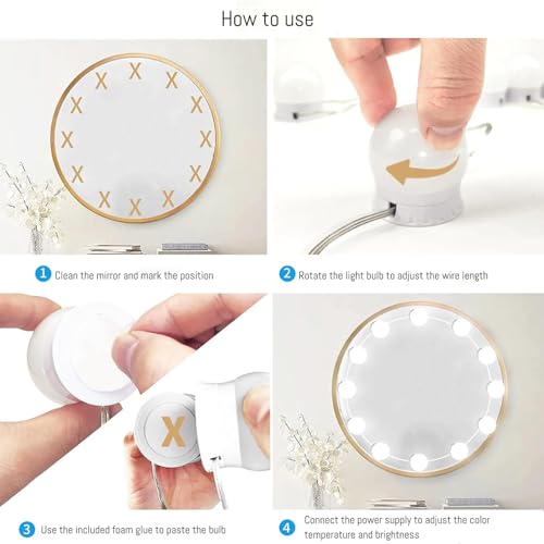 LED Makeup Mirror Light Hollywood Style Vanity Lights USB Fill Light Adjustable Color and Brightness Suitable for Full