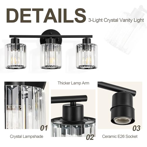 Modern Black Crystal Bathroom Light Fixtures