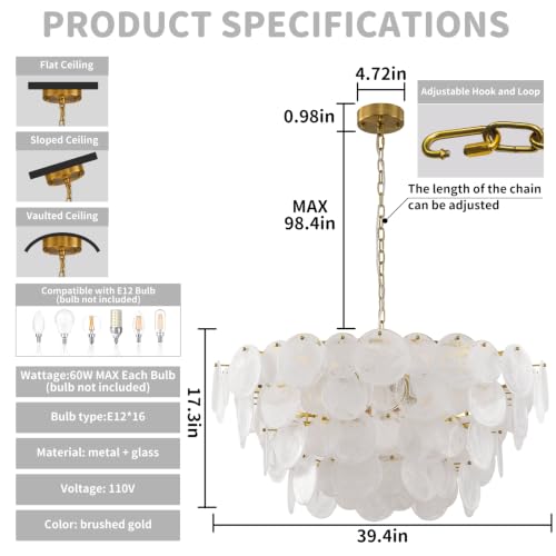 Large Gold Modern Glass Chandelier