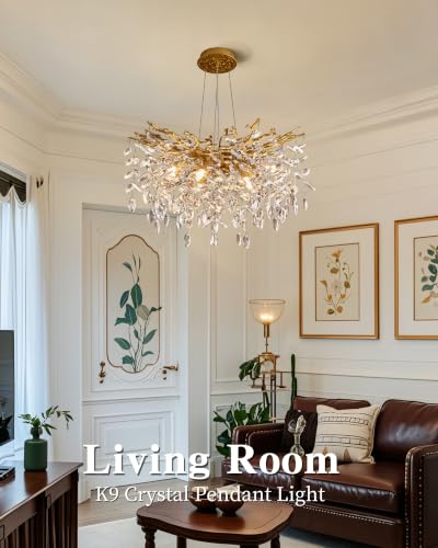 Modern Tree Branch Crystal Chandelier Luxury Gold Crystal Pendant Lighting 23.6" Contemporary 8