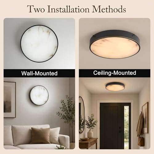16 Inch Alabaster Flush Mount Ceiling Light with Remote