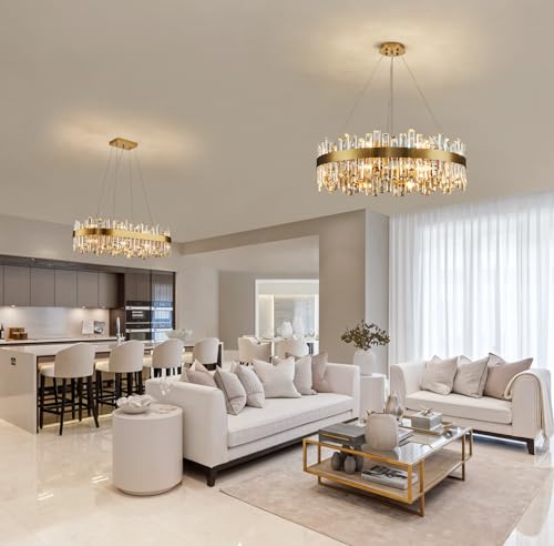 Modern Brass Gold Round Crystal Chandelier for Dining Room D31.5''