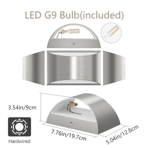 Nickel Modern LED Wall Sconce Hardwired Indoor Wall Lights Set of 2 Up and Down Wall Mount Light for Living Room Bedroom Hallway Corridor Conservatory Warm White 3000K (2 Count)