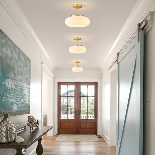 Mid Century Modern Gold Semi Flush Ceiling Light 12.6 Inch
