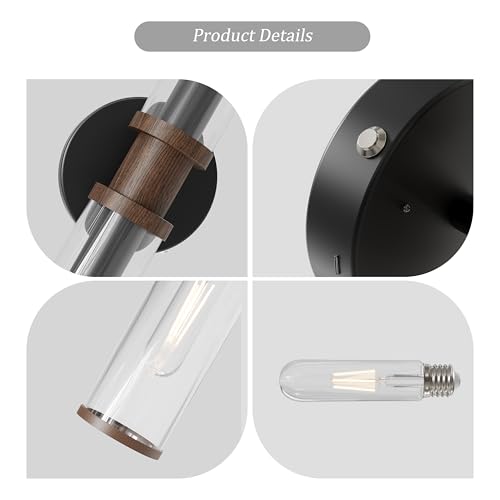 Black & Walnut Wireless Battery Operated Wall Sconces with Remote