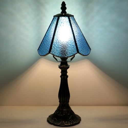 Tiffany Style Table Lamp Sea Blue Diamond Stained Glass Lamp 14 Inch