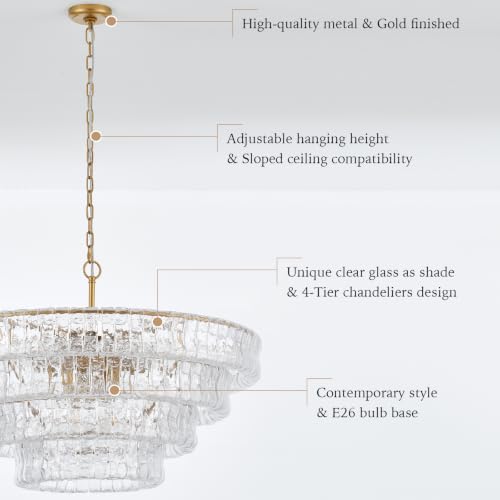 Dia 35.75 Inches Modern Glass Chandelier for Dining Room