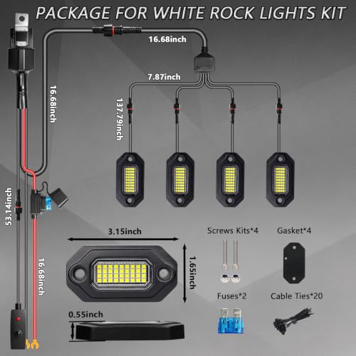 4 Pods Aluminium Pure White LED Rock Lights Full Kit (4 Pods)
