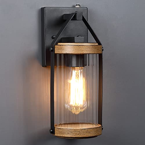 2 Pack Dusk to Dawn Sensor Outdoor Wall Lights with Wood Grain (2 Count)