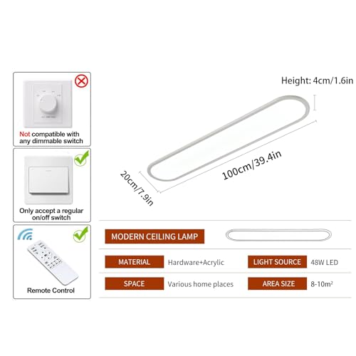 39.4 Inch Dimmable LED Ceiling Light