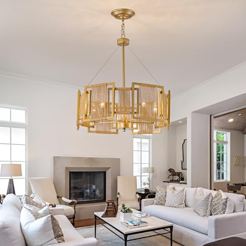 4 Light Boho Rattan Chandelier Light Fixture