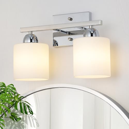Stainless Steel Milk Glass Vanity Lights for Bathroom