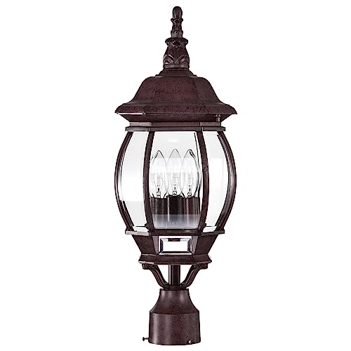 60/898, 3-Light Outdoor Post Lantern, Bronze, Beveled Glass