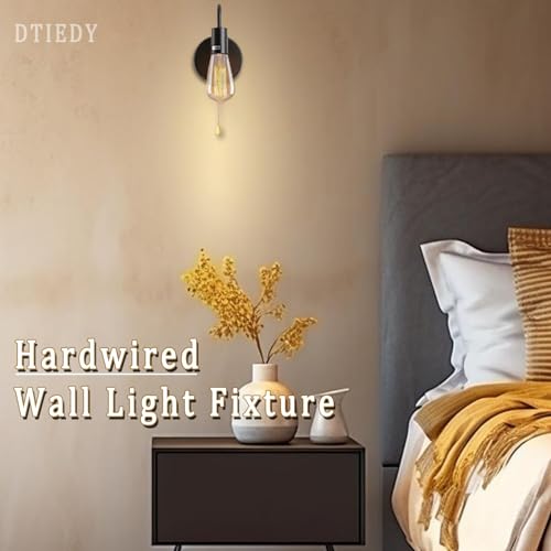 Hardwire Black Pull Chain Wall Light Fixture