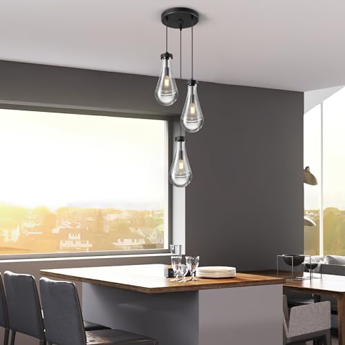 Raindrop Pendant Lights Kitchen Island Teardrop Black Hanging Light Fixtures Clear Solid Glass Pendant Light Modern Chandeliers for Dining Room Porch Corridor Living Room