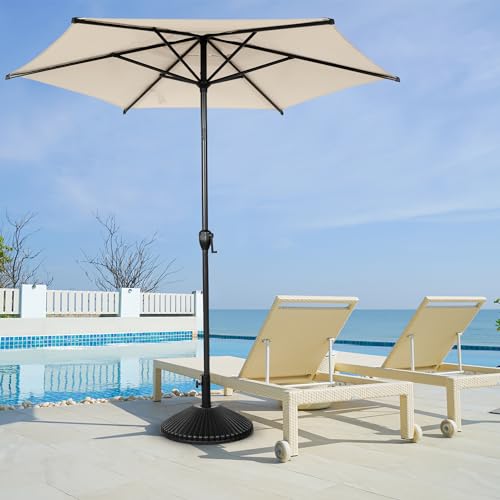 7.5FT Lyon Outdoor Patio Umbrella Outdoor Table Umbrella with Push Button Tilt and Crank Market Umbrella 6 Sturdy Ribs UV Protection Waterproof for Garden Deck Backyard Pool Beige
