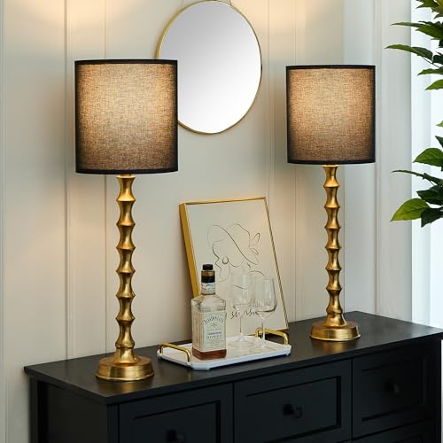30.5" Gold Buffet Lamps Set of 2 with Black Shade (2 Count)