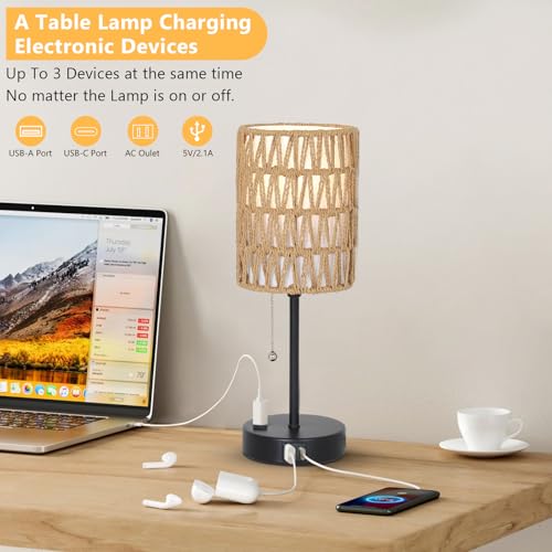 Rattan Bedside Table Lamps Set of 2 (2 Count)