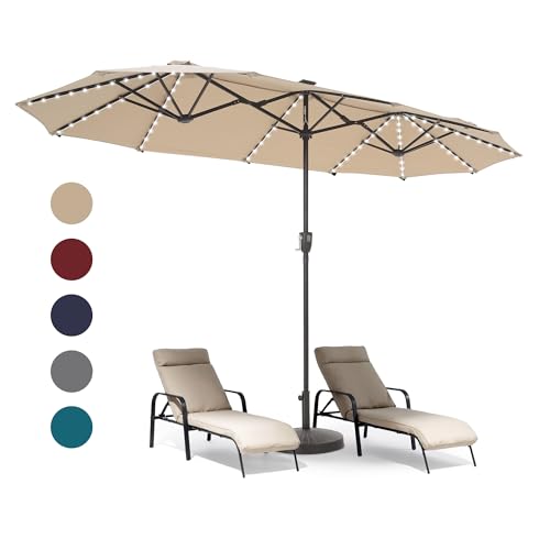 13 ft Patio Umbrella with 120 LED Solar Lights Double Sided Outdoor Umbrella for Patio 8 Colors Changing Table Umbrella Outdoor Patio for Garden Pool
