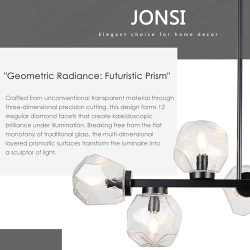 Modern Linear Chandeliers 8 Light Clear Glass Dining Room Light Fixture 39"" Black Mid Century Chandelier Pendant Light for Living Room Kitchen Island