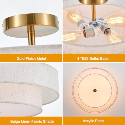 Modern Semi Flush Mount Ceiling Light 21.7" Modern Gold 4