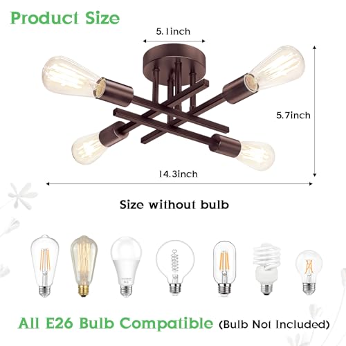 4 Light Semi Flush Mount Ceiling Light Fixture
