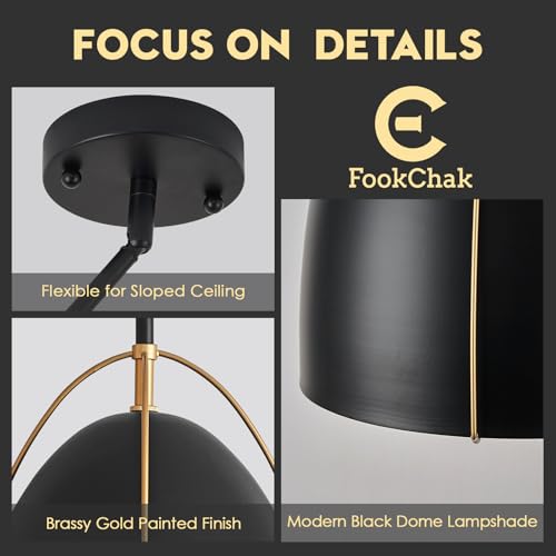 Black Dome Pendant Light 10in Kitchen Island Pendant Lighting Modern Black & Gold Ceiling Pendant Light Fixture for Kitchen Sink Dining Room