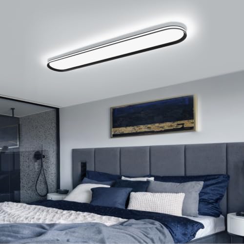 Modern LED Ceiling Light Dimmable Linear Ceiling Light 47in Semi Flush Mount Long Lights with Remote Control and Side Lighting for Living Room Kitchen Dining Room